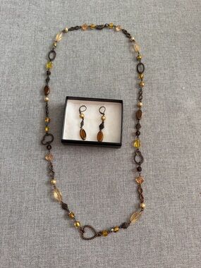 Park Lane "Amaretto" Amber Gold Beaded Necklace & Drop Earrings Set | Vintage De